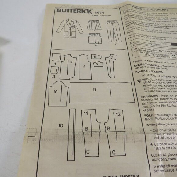 Butterick 6674 Clothes Pattern Toddler 3-4 (sm) Jacket, skirt, shorts, pants - Picture 3 of 8